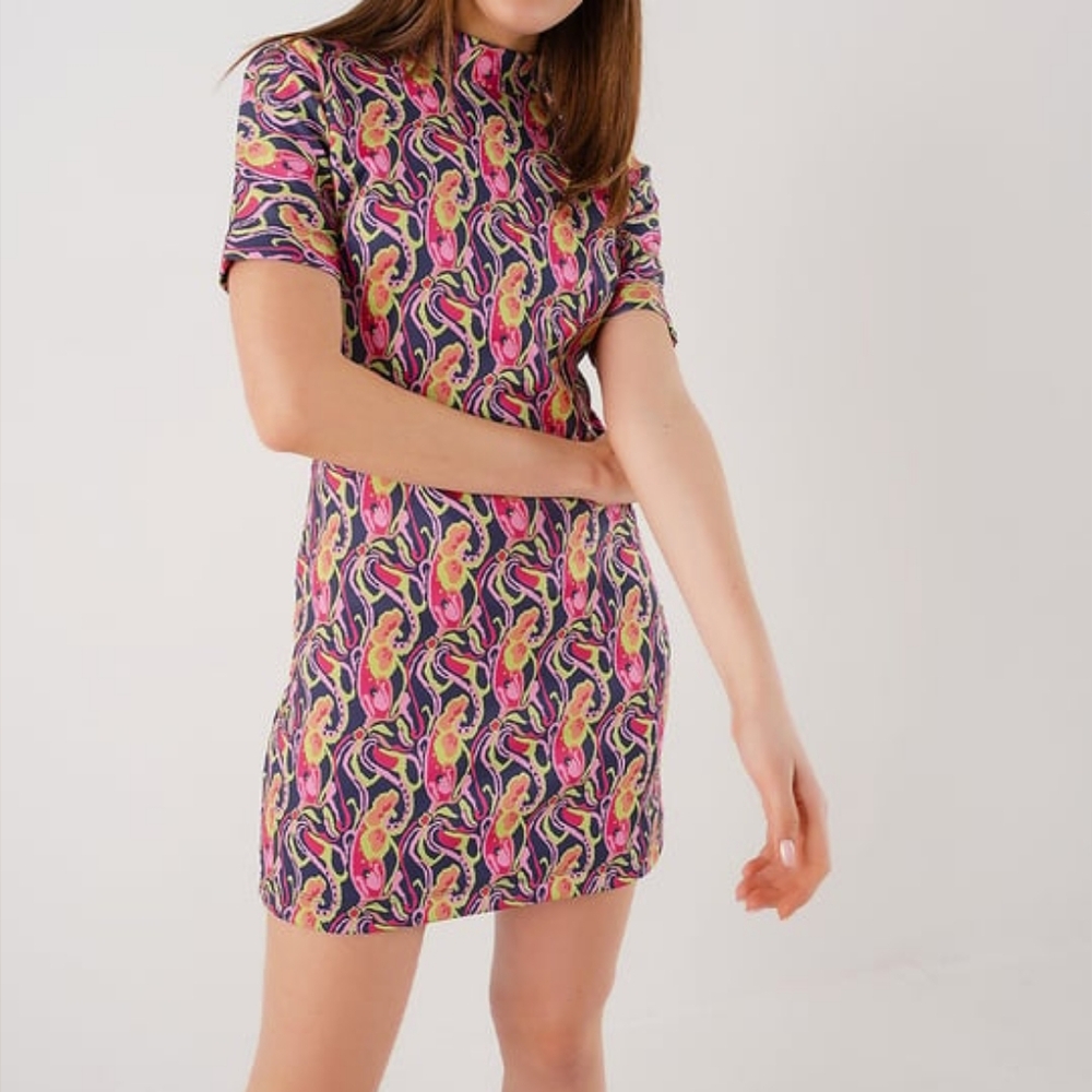 Zara Paisley Print Short Sleeve A Line Mini Dress—Size L